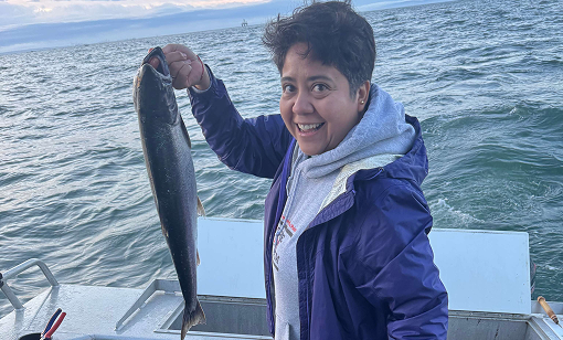 Full day fishing charter with fresh Chinook salmon catch, British Columbia